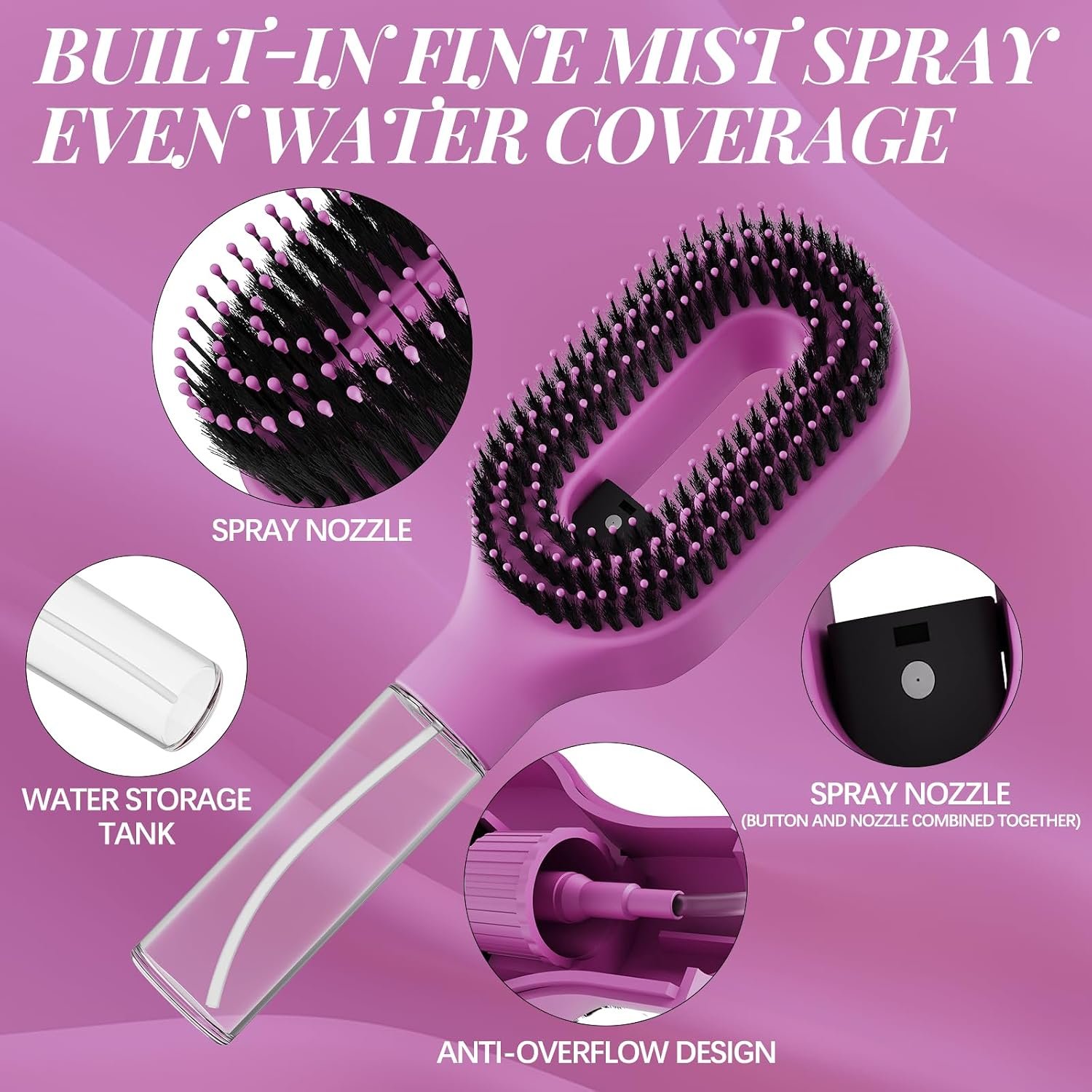 2-in-1 Misting Detangling Hair Brush with Water Spray