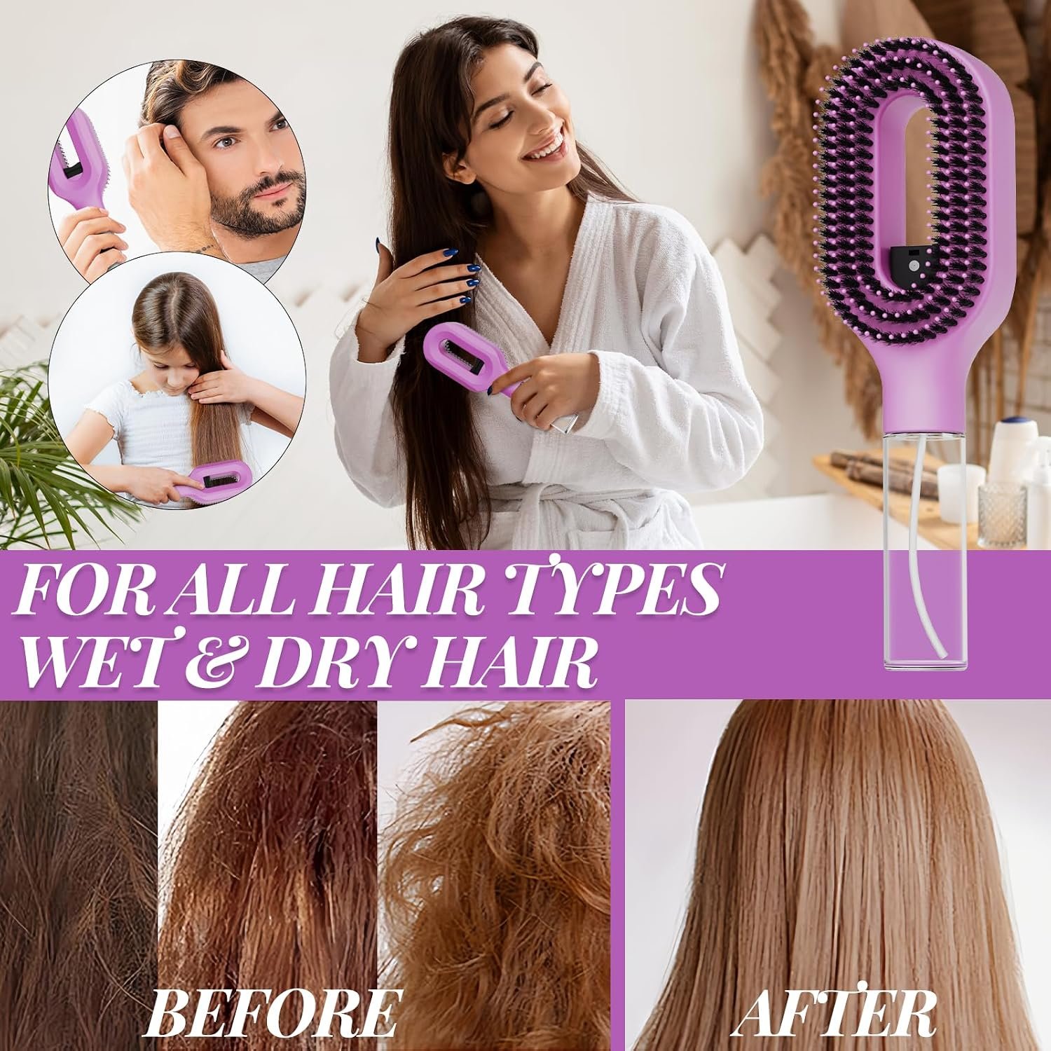 2-in-1 Misting Detangling Hair Brush with Water Spray