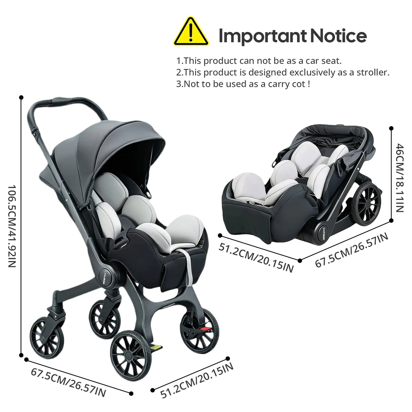 Foldable Baby Stroller with Reversible Seat and High View