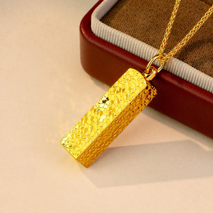 24K Gold Crushed Ice Bar Pendant Clavicle Necklace