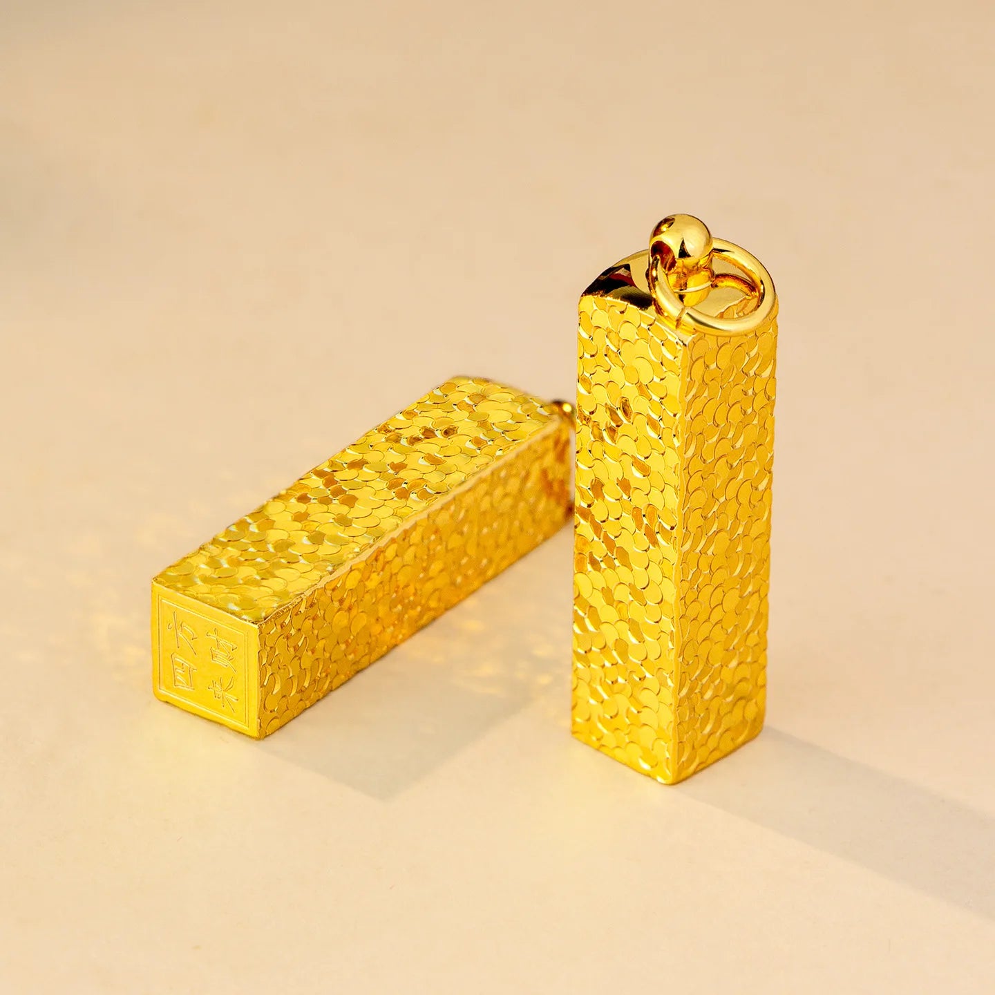 24K Gold Crushed Ice Bar Pendant Clavicle Necklace