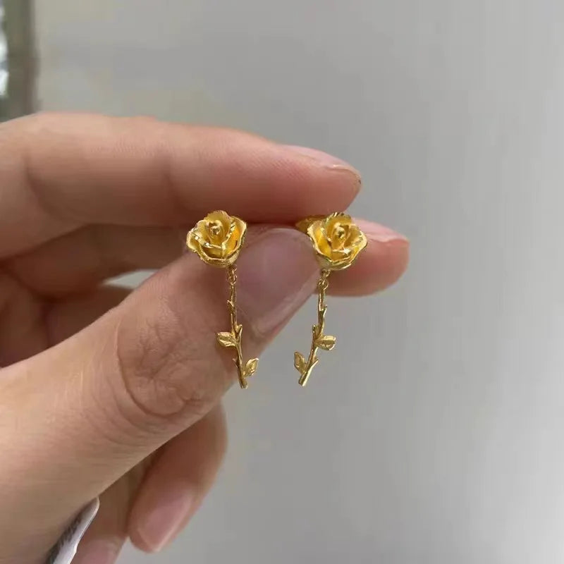 24K Pure Gold Rose Jewelry Set for Women