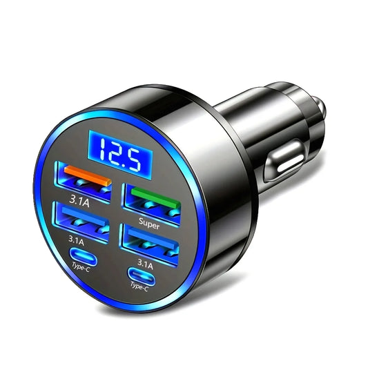 6-Port Fast Charging Car USB Adapter with Display